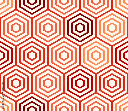 Background with Hexagon Pattern. Simple stacked hexagons pattern. Red color tones. Large hexagons. Seamless pattern. Tileable vector illustration.