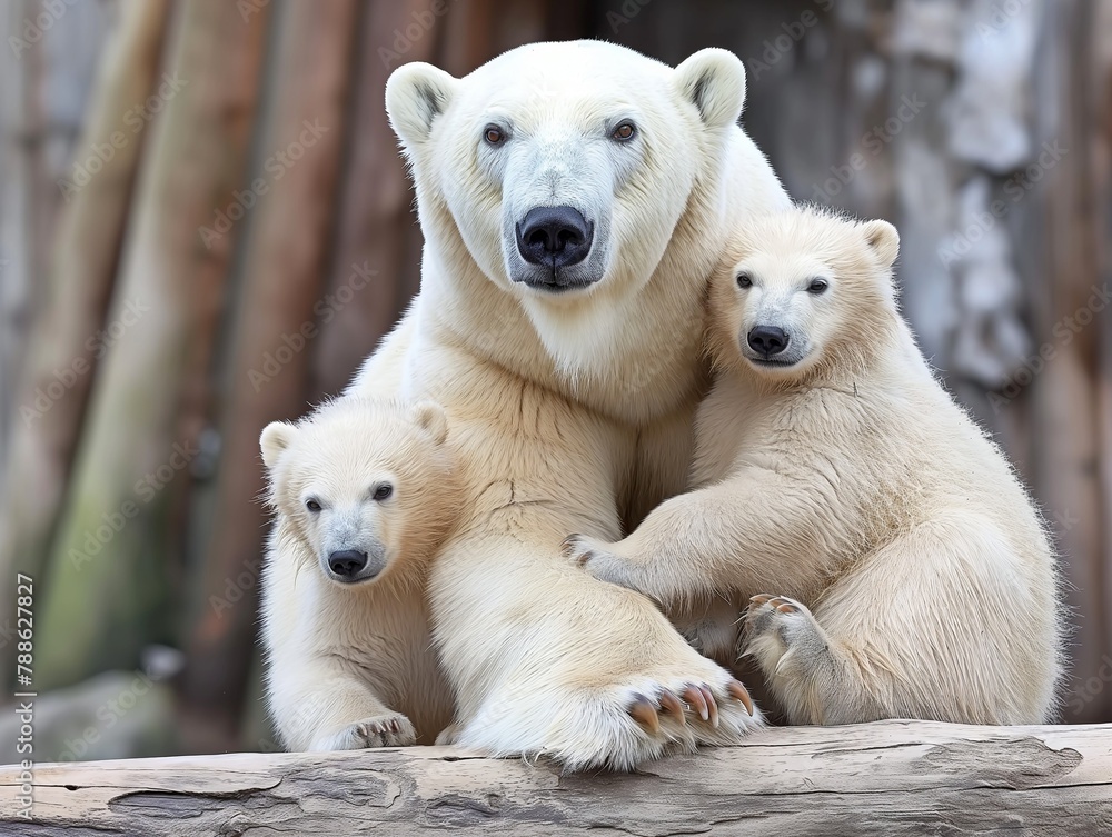 Polar bear with little cubs, animals in wild Polar bear with little cubs, animals in wild