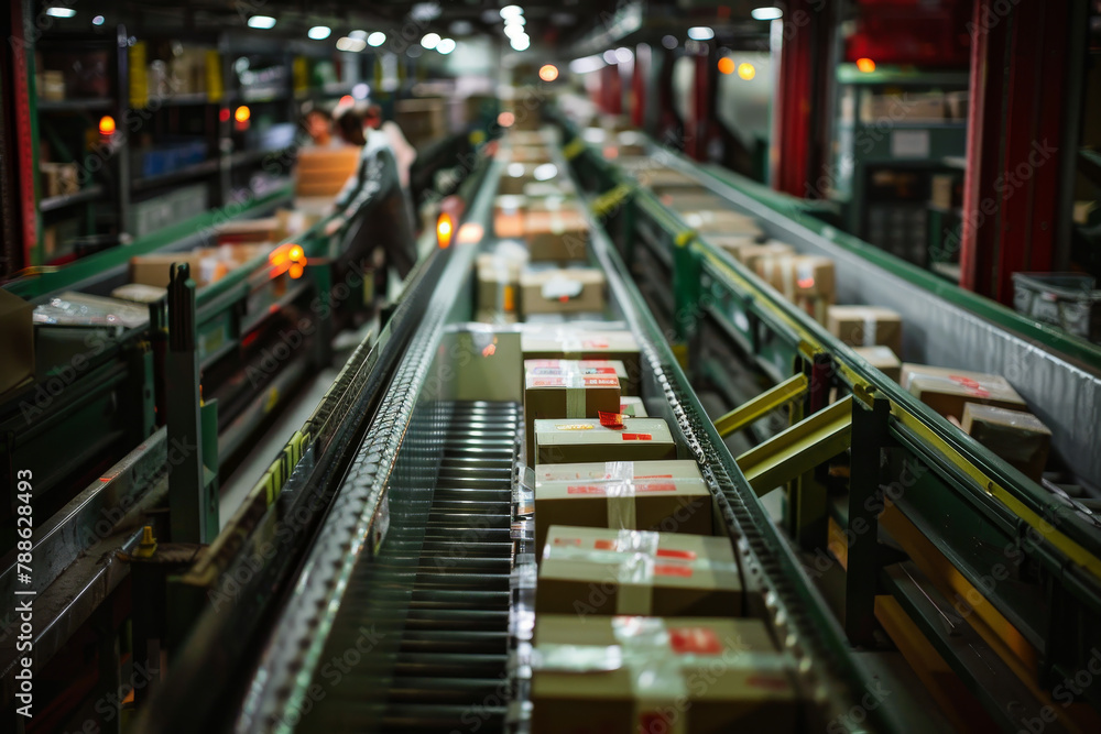 A conveyor belt with boxes on it