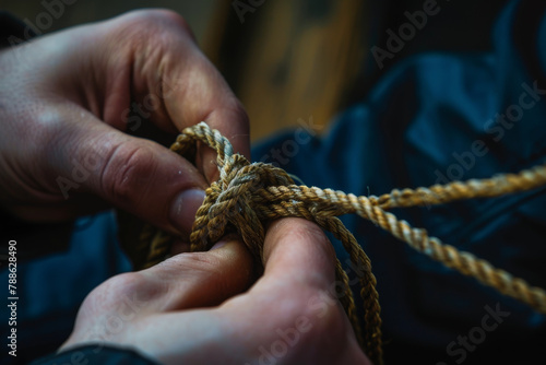A person is braiding a rope with their hands