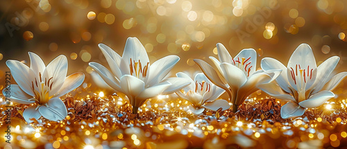 White lilies on glitter background