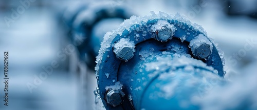 Guarding Pipes in Winter's Grip: A Minimalist's Approach. Concept Winter Landscapes, Minimalist Photography, Industrial Elements, Urban Exploration, Subzero Survival photo