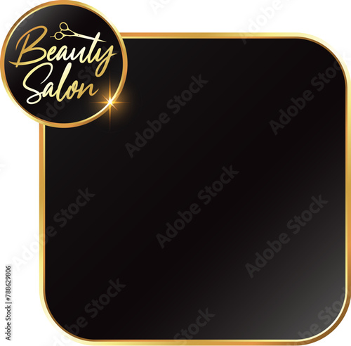 Square sign with gold beauty salon frame. Design for hair stylist and hair salon