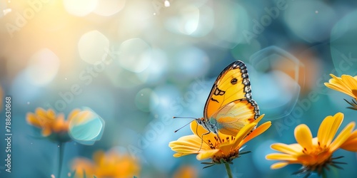 Yellow butterfly on flower, beautiful nature background © inspiretta