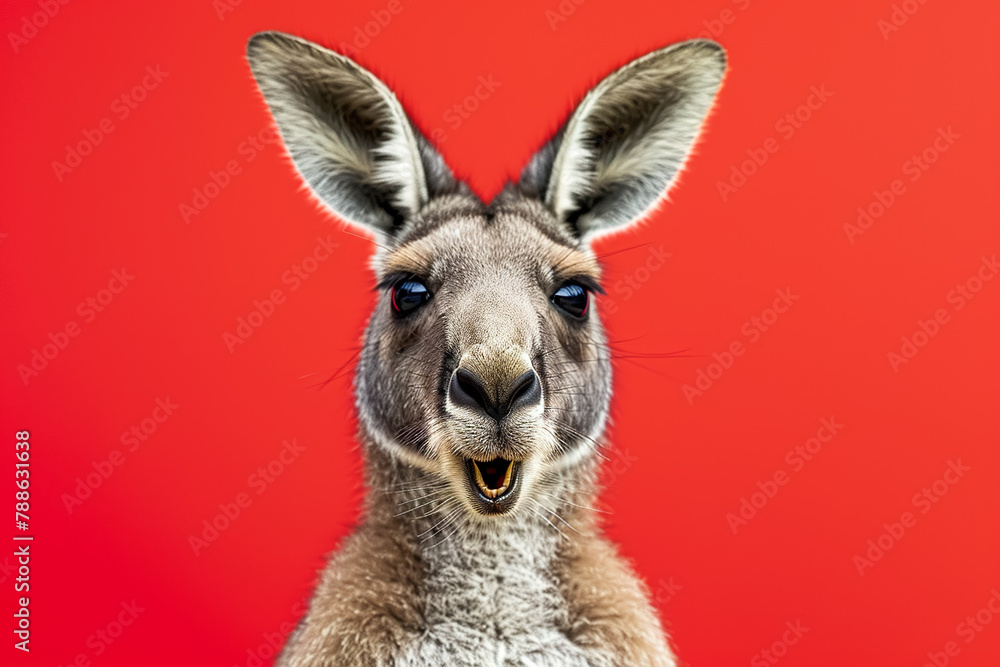 A kangaroo is looking at the camera with its mouth open A kangaroo is looking at the camera with its mouth open