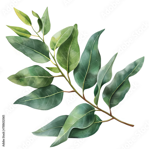 Vintage-style watercolor illustration of a eucalyptus branch on a white background. Perfect for botanical prints, wedding invites, and nature-themed designs. photo