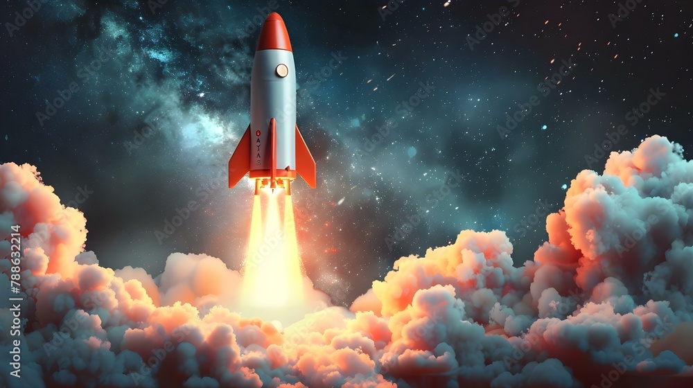 Startup Launch: Skyrocketing Growth and Targeting Success. Concept Startup Growth, Success Strategies, Launch Planning, Target Audience, Business Development