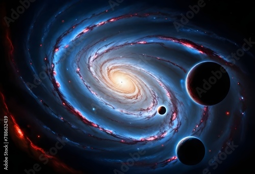 Spiral galaxy with bright core and red accents
