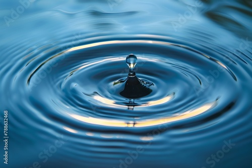 Serenity of a Single Drop Falling into Water, Creating Concentric Circles. Calm and tranquil nature scene. Close-up, high detail photography. Generative AI
