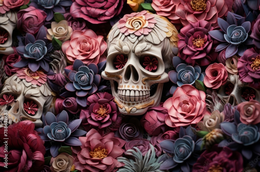 Macabre Skull flowers. Human death face. Generate Ai Macabre Skull flowers. Human death face. Generate Ai