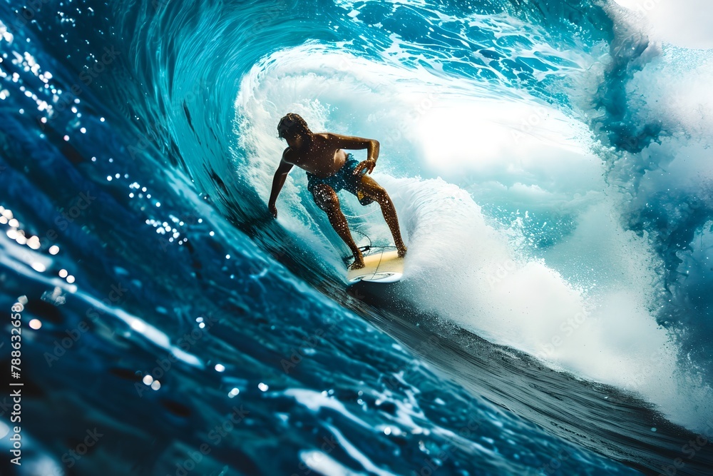 Surfer Riding a majestic Blue Wave in Ocean. Action-Packed Water Sport ...