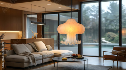 Modern living room with accent creative lamps in shape of jellyfish