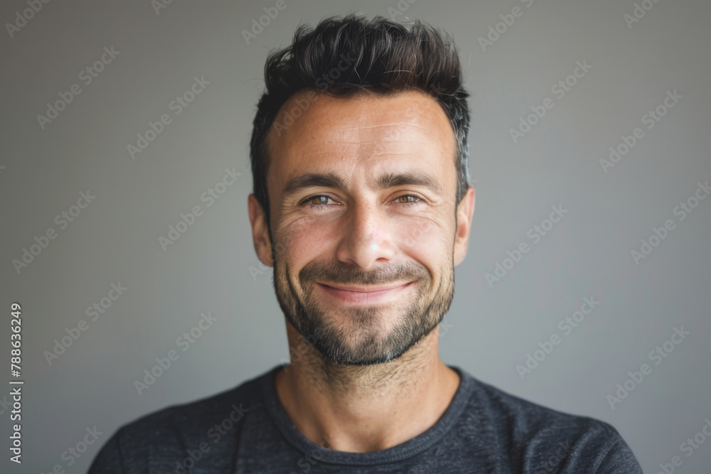A man with a beard is smiling for the camera A man with a beard is smiling for the camera