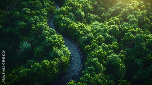 Traverse the winding roads of an ancient forest, as sunlight filters through the canopy, casting dappled shadows on the lush greenery.  © MuhammadAli