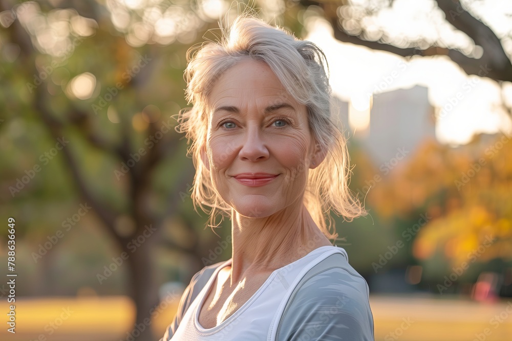 senior woman, modern and active, wearing activewear