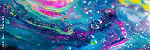 Psychedelic liquid art piece, with vibrant swirls and bubbles creating an abstract colorful pattern.