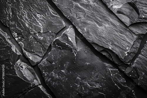 Dark grey black slate background or texture. Black stone surface with cracks. photo