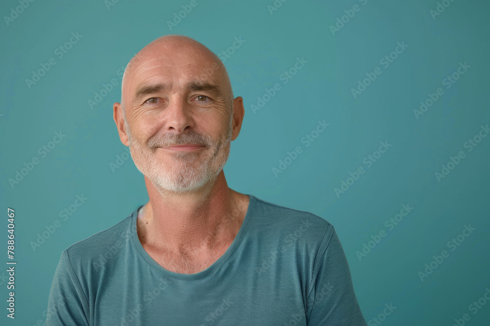A bald man with a beard wearing a blue shirt A bald man with a beard wearing a blue shirt