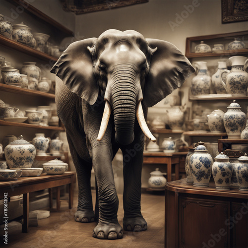 Słoń  w sklepie z porcelaną photo