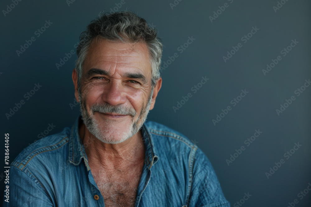 A man with gray hair and a beard is smiling for the camera A man with gray hair and a beard is smiling for the camera
