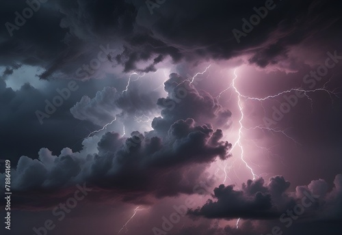 Stormy landscape with colorful lightning in the clouds