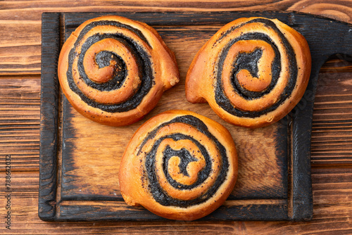 Homemade bun with poppy seeds