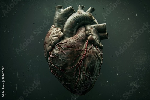 Diagram of the four-chambered human heart on a dark background.  Еmpty space for text. Concept of human anatomy photo