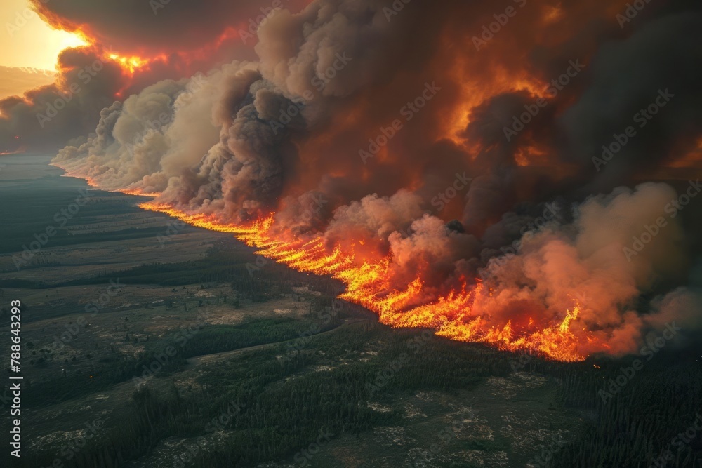 Wildfires, smoke-filled skies, emergency response, forest management, nature's resilience