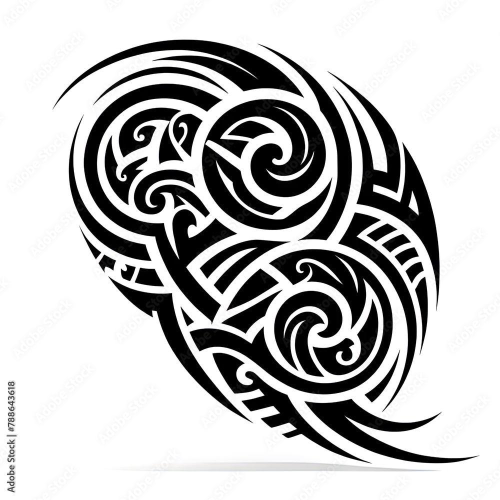 Komplexes schwarzes Tattoo-Design mit Maori-Elementen Komplexes schwarzes Tattoo-Design mit Maori-Elementen
