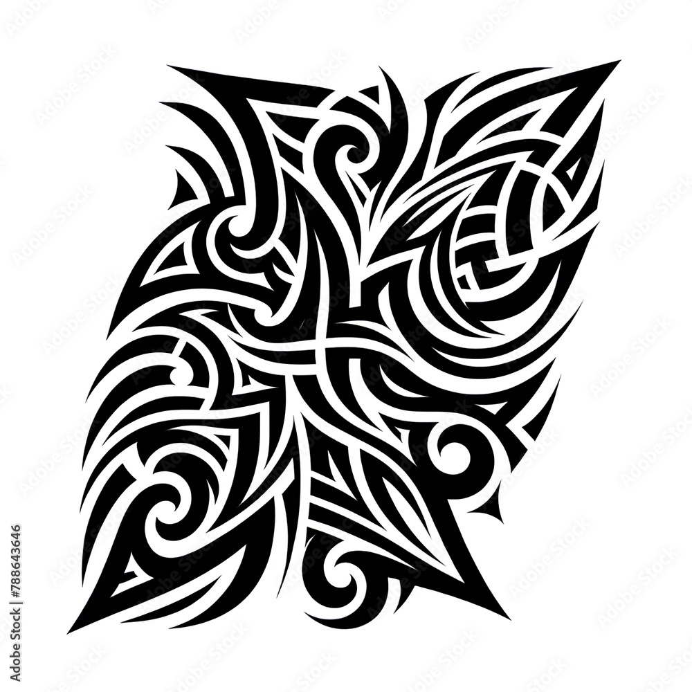 Komplexes schwarzes Tattoo-Design mit Maori-Elementen Komplexes schwarzes Tattoo-Design mit Maori-Elementen