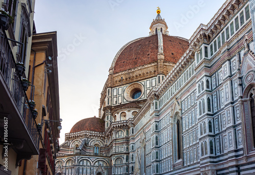 Cathedral of Saint Mary of the Flower (Cattedrale di Santa Maria del Fiore) or Duomo di Firenze at sunrise, Florence, Italy