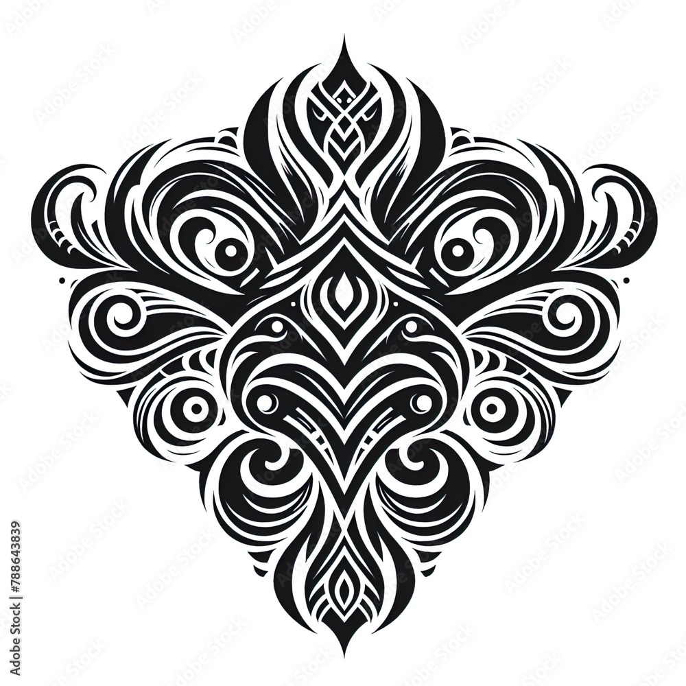 Komplexes schwarzes Tattoo-Design mit Maori-Elementen