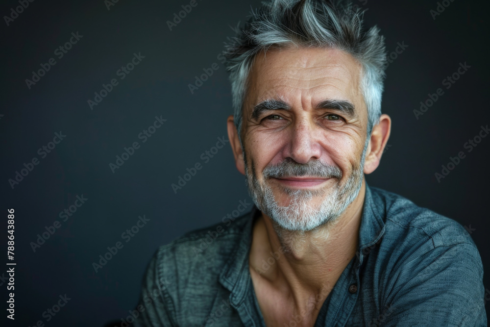 A man with gray hair and a beard smiles for the camera A man with gray hair and a beard smiles for the camera