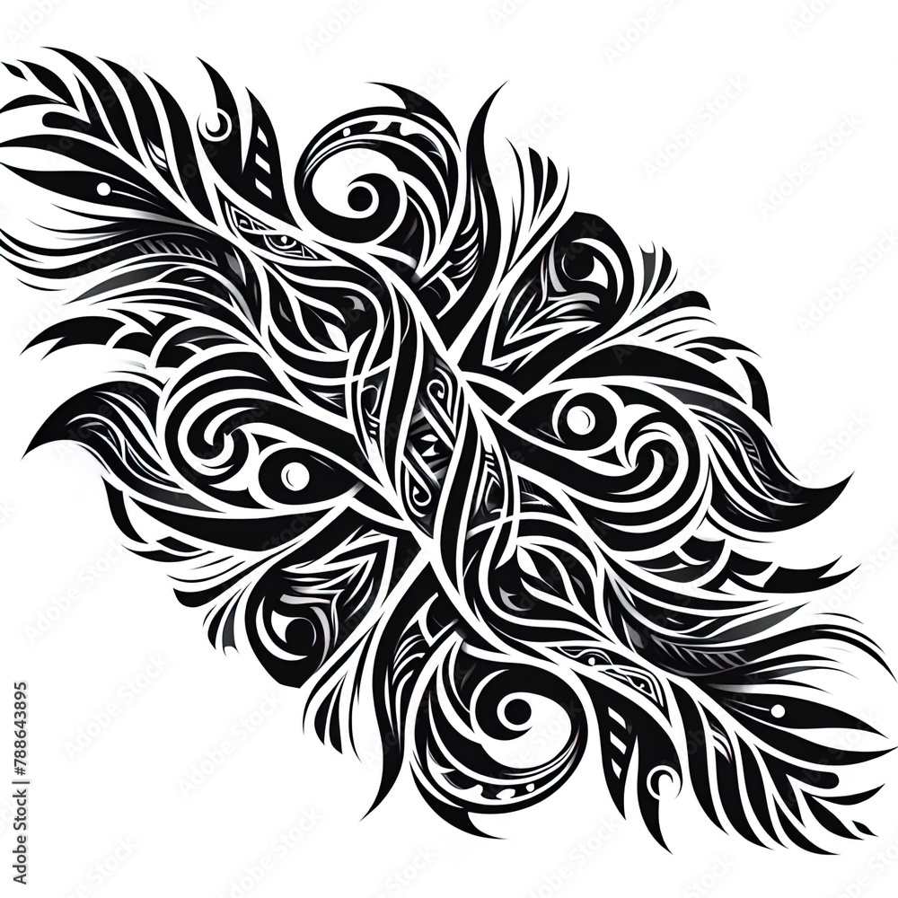 Obraz premium Komplexes schwarzes Tattoo-Design mit Maori-Elementen