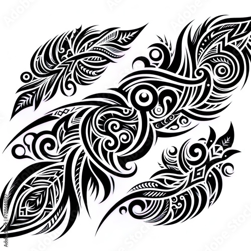 Komplexes schwarzes Tattoo-Design mit Maori-Elementen