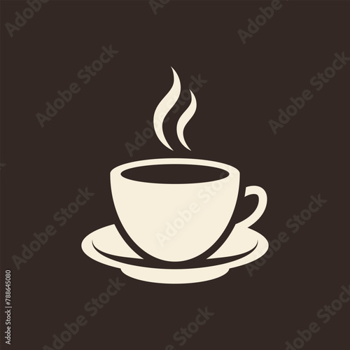 Hot drink flat illustration. Cup of tea or coffee. Stylized white drawing on brown background.