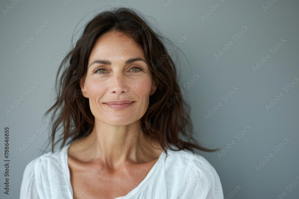 A woman in a white shirt is smiling for the camera A woman in a white shirt is smiling for the camera