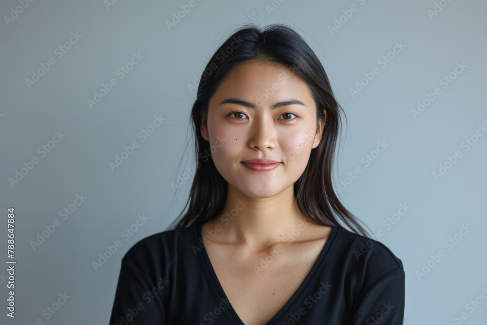 A woman in a black shirt looks at the camera A woman in a black shirt looks at the camera
