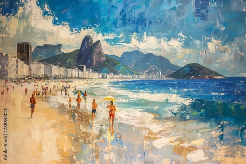 Rio de Janeiro's beachfront, Copacabana, vibrant urban beach life, Brazilian flair photo