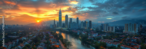 In the vibrant cities of Asia skyline transforms at sunset, blending modern architecture with urban energy. #788648442