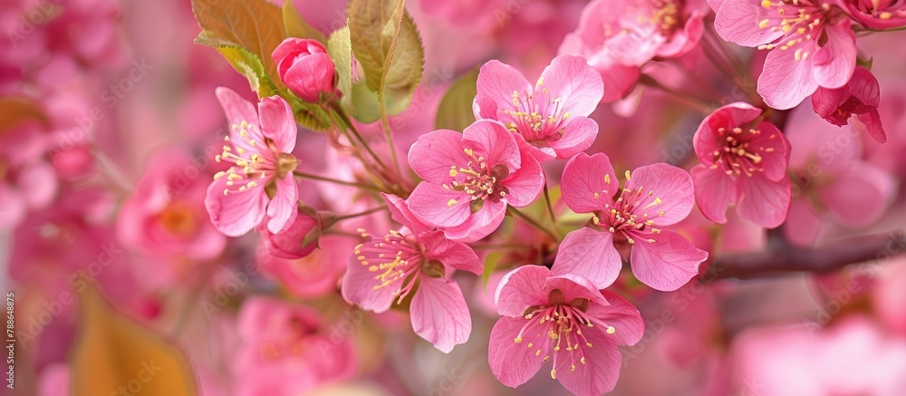 A close-up view of the flowers blooming on a sand cherry tree during the spring season.