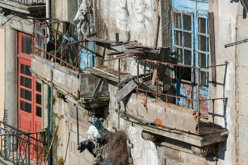 Abandoned and unsafe balcony in Porto Portugal