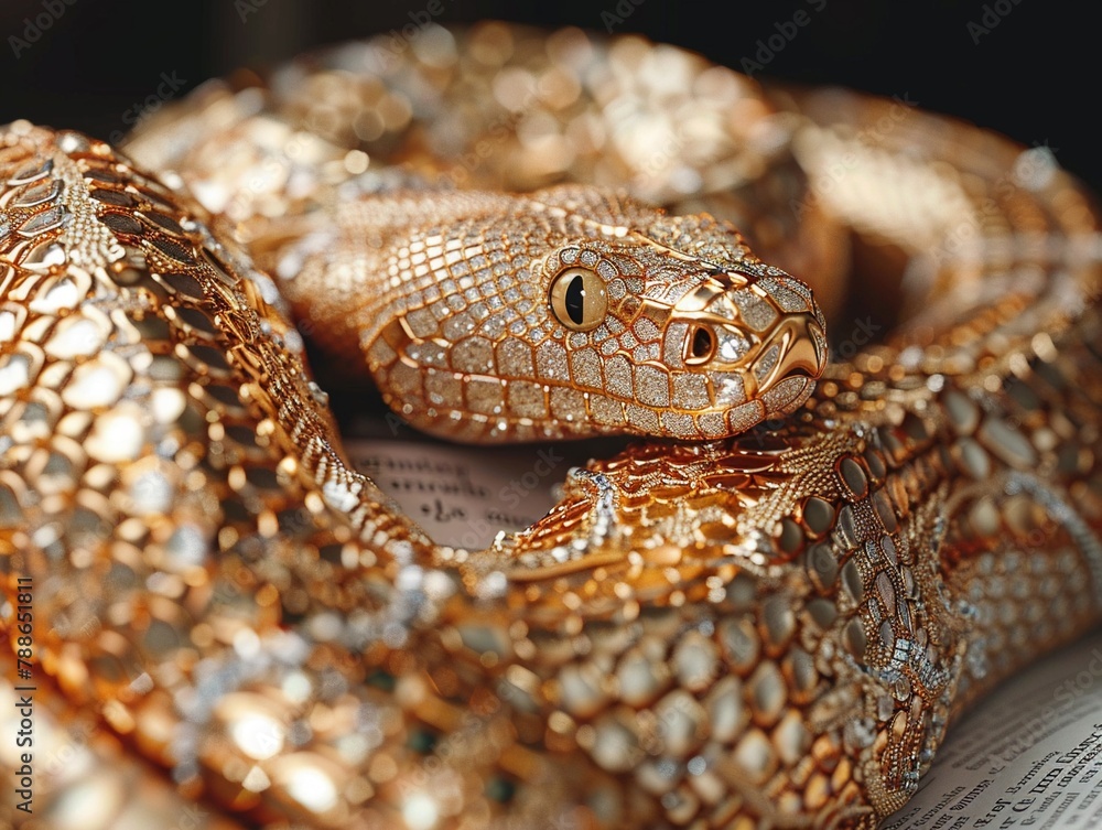 Fototapeta premium Cover Star Create a magazine cover featuring elegant snakes draped in luxurious jewelry, with bold headlines and sophisticated typography to evoke a sense of glamour and sophistication 8K , high-resol