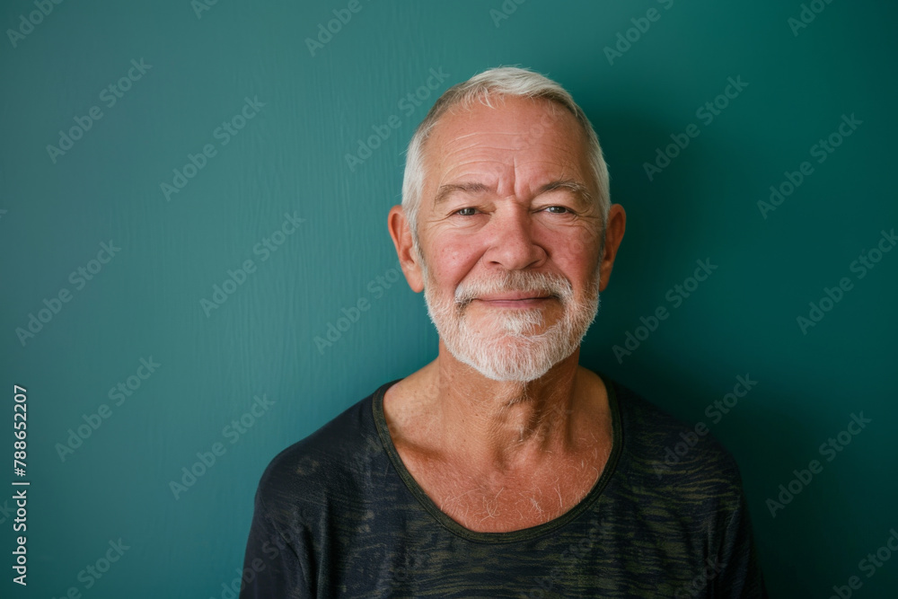 Obraz premium A man with gray hair and a beard smiles for the camera