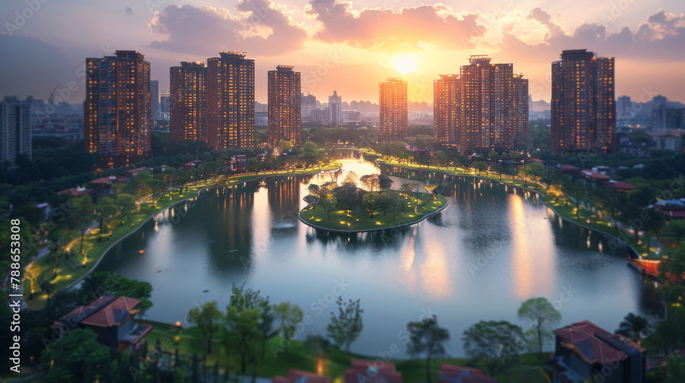 Urban Waterfront With Skyscrapers