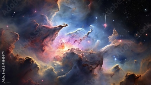 Espaço sideral com estrelas, nuvens cósmicas, gerado com ia para plano de fundo photo