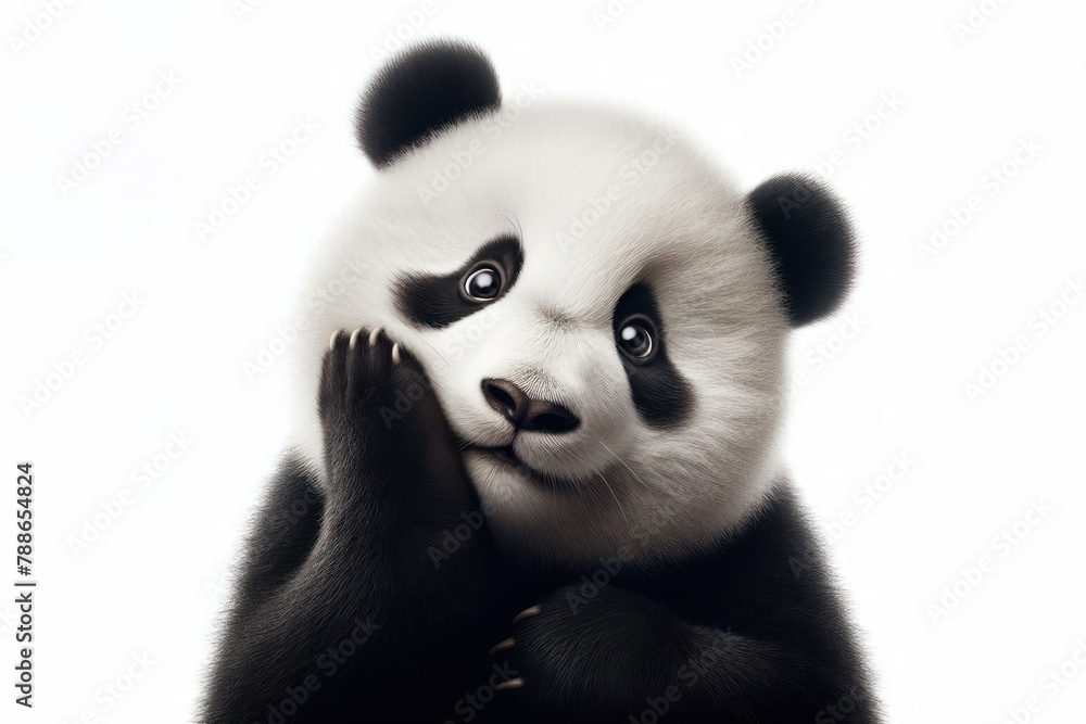Portrait of a panda with a surprised expression isolated on white background Portrait of a panda with a surprised expression isolated on white background