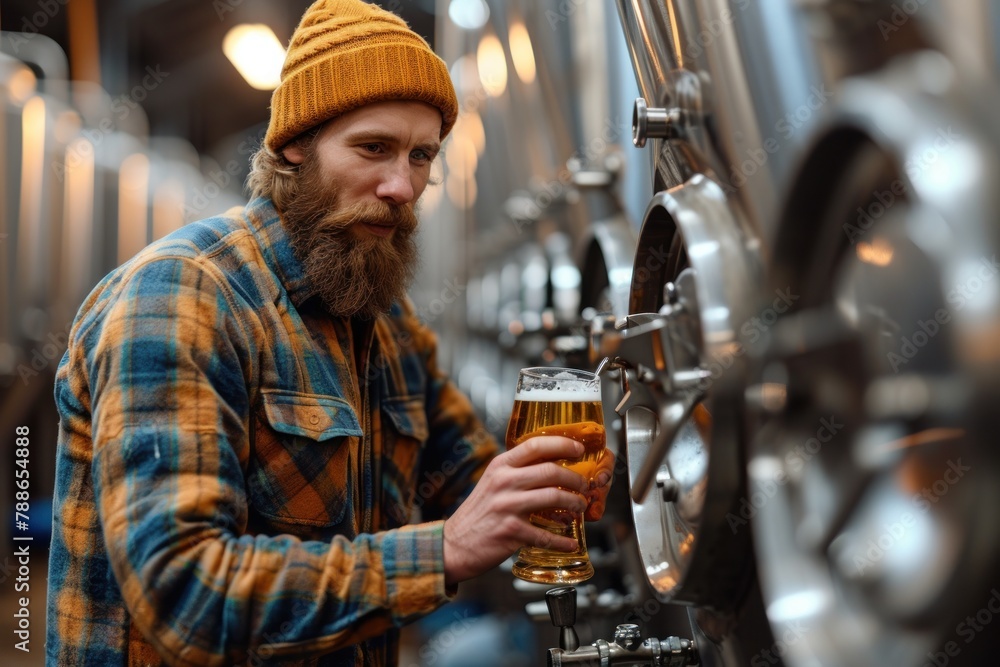 Bearded man holding glass of beer