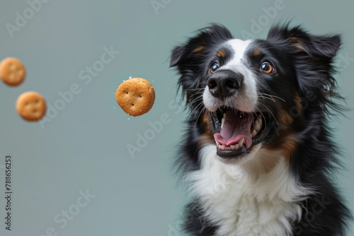 Black and white dog looking at food photo
