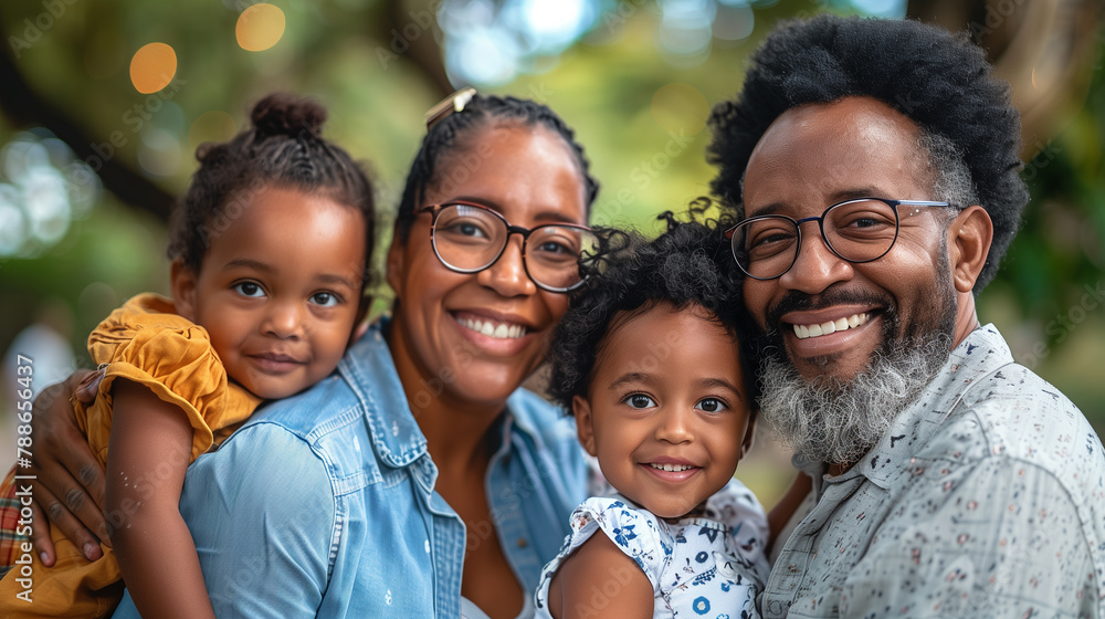 copy space, stockphoto, Happy multigenerational family of four smiling at the camera, with father and mother holding young children aged around five or six with curly hair. The grandpa is older than d copy space, stockphoto, Happy multigenerational family of four smiling at the camera, with father and mother holding young children aged around five or six with curly hair. The grandpa is older than d